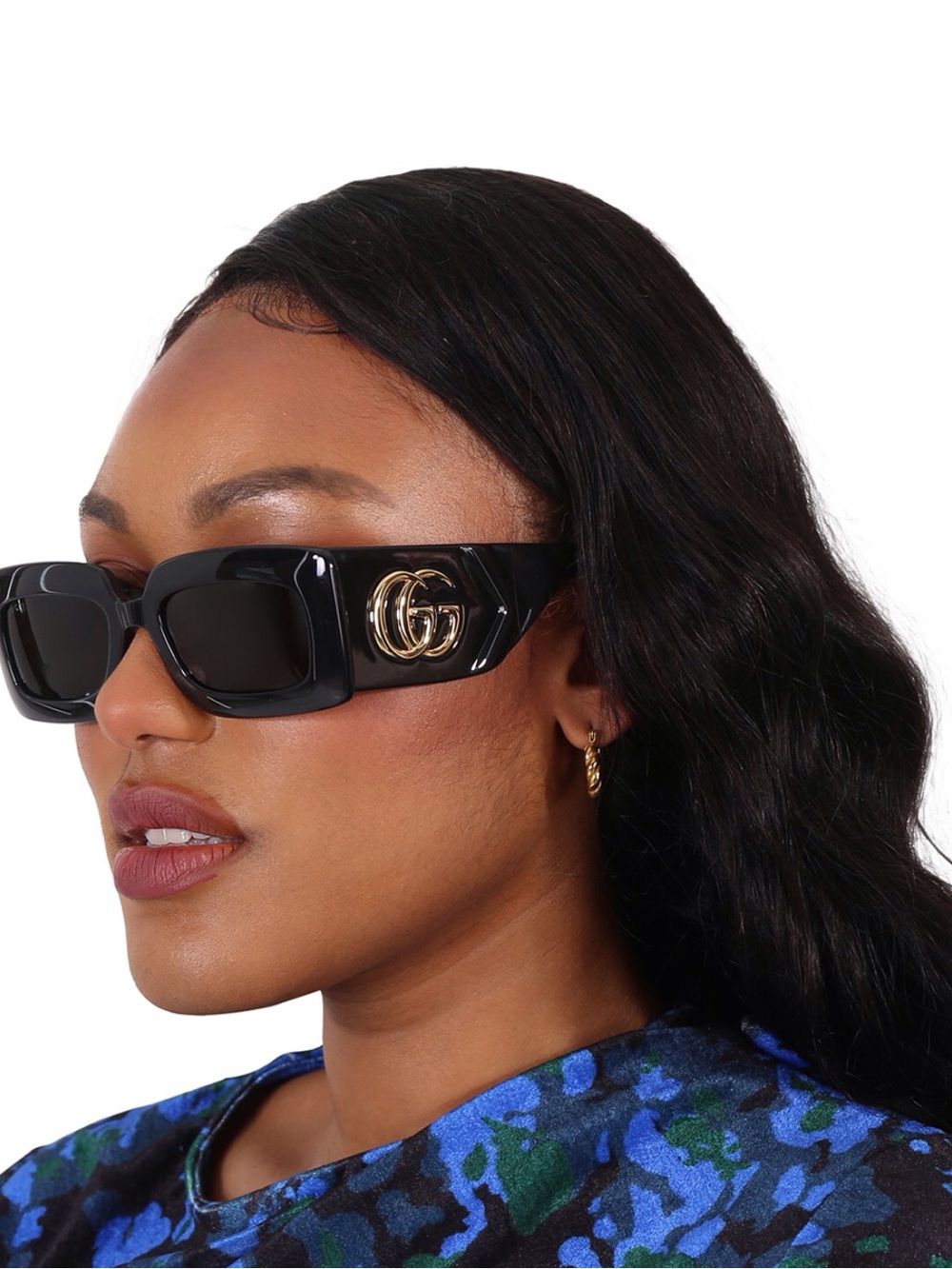Gucci Black Rectangular Sunglasses with Gold Double-GG Logo